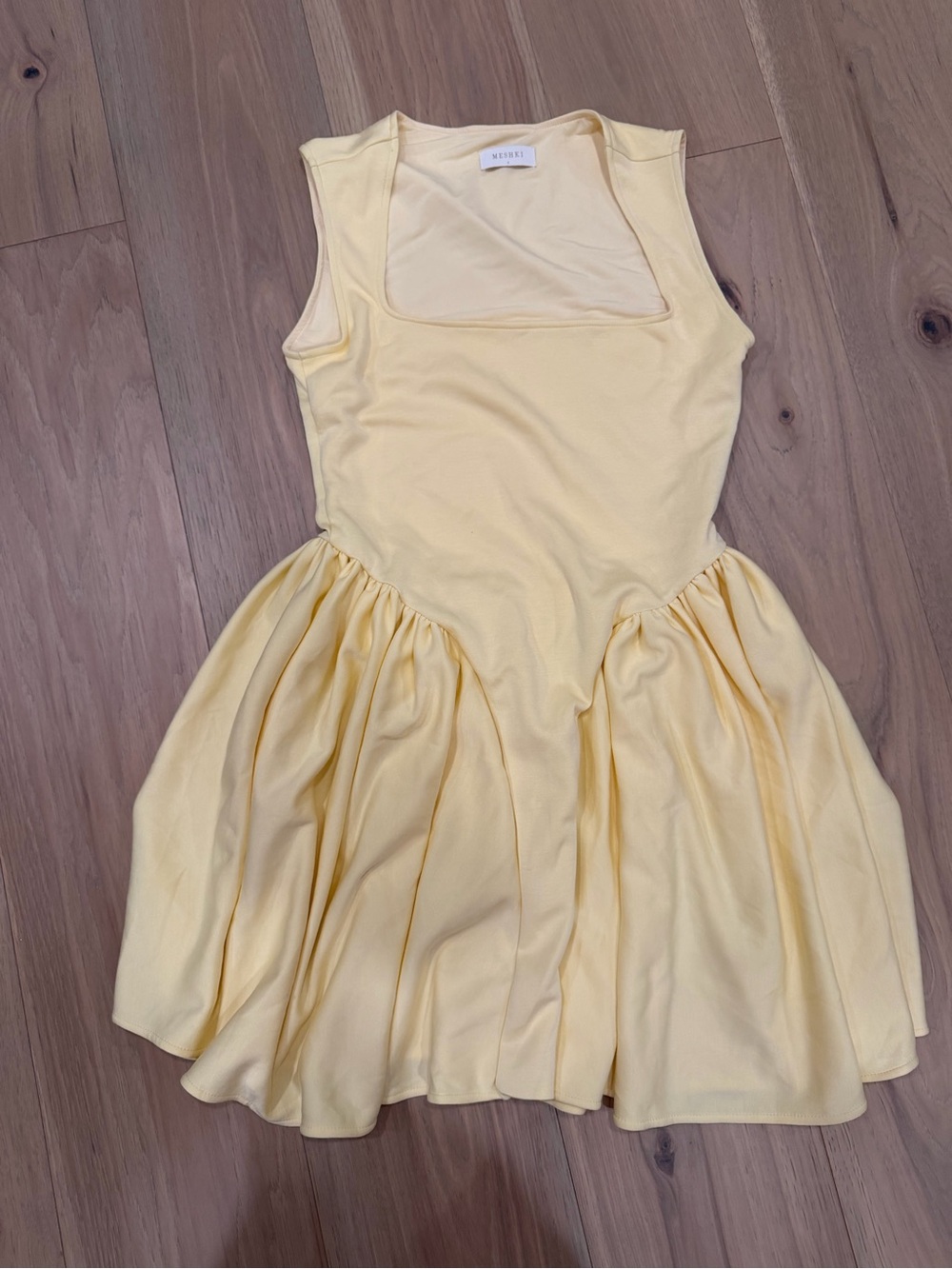 Meshki Pale Yellow Square-Neck Sleeveless Dress